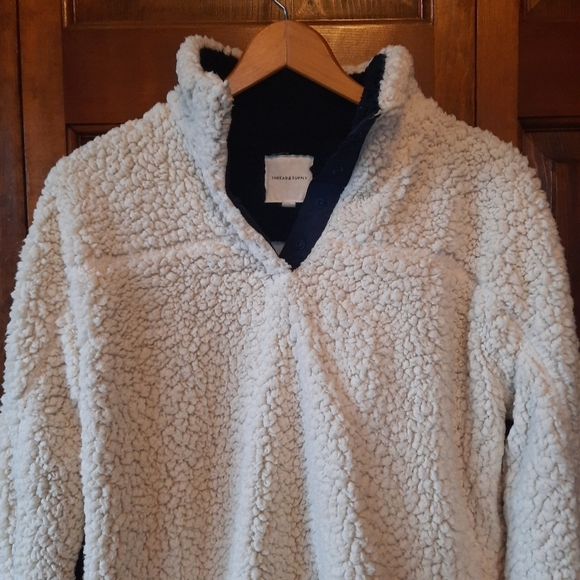 Thread & Supply cream T-snap pullover sherpa long sleeve shirt jacket - Picture 2 of 8
